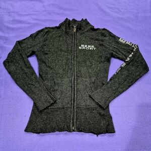 Bebe Sport Crystals Logo Dark Grey Zip Up Sweater - Small.